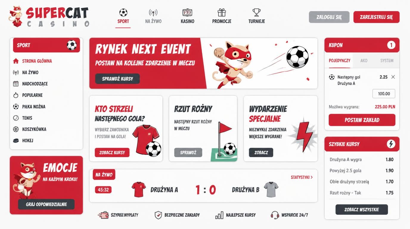 Dynamiczny ekran z zakładami typu "kto strzeli następny gol", i rzutami rożnymi